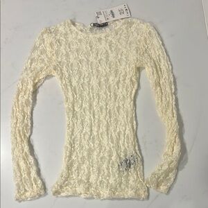 Zara Long Sleeve Chic Lace Cream Top